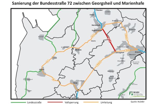 Sanierung der B 72: Maßnahmen zwischen Georgsheil und Marienhafe